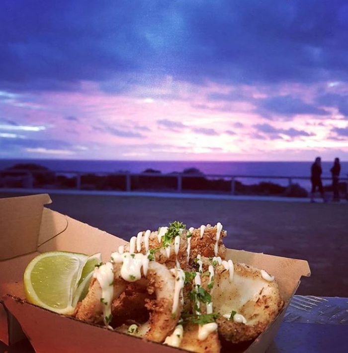 @hookedupfishandchips serving it up overlooking Surfer's Point