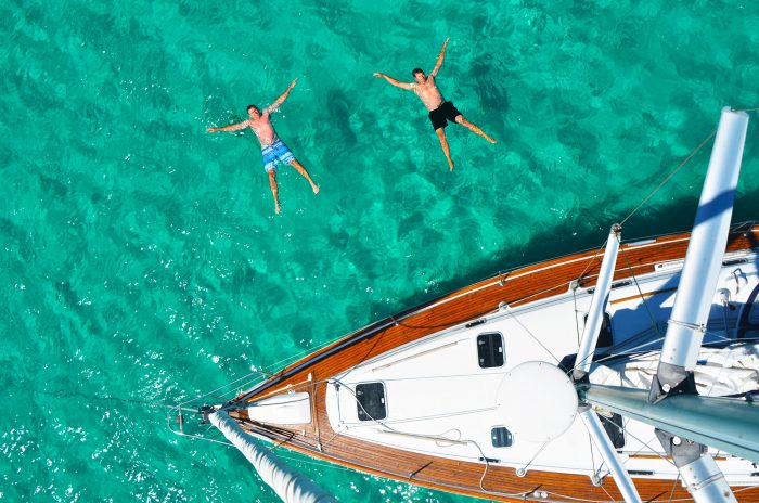 Sailing Charters WA. Relaxing in the waters off Meelup Beach.